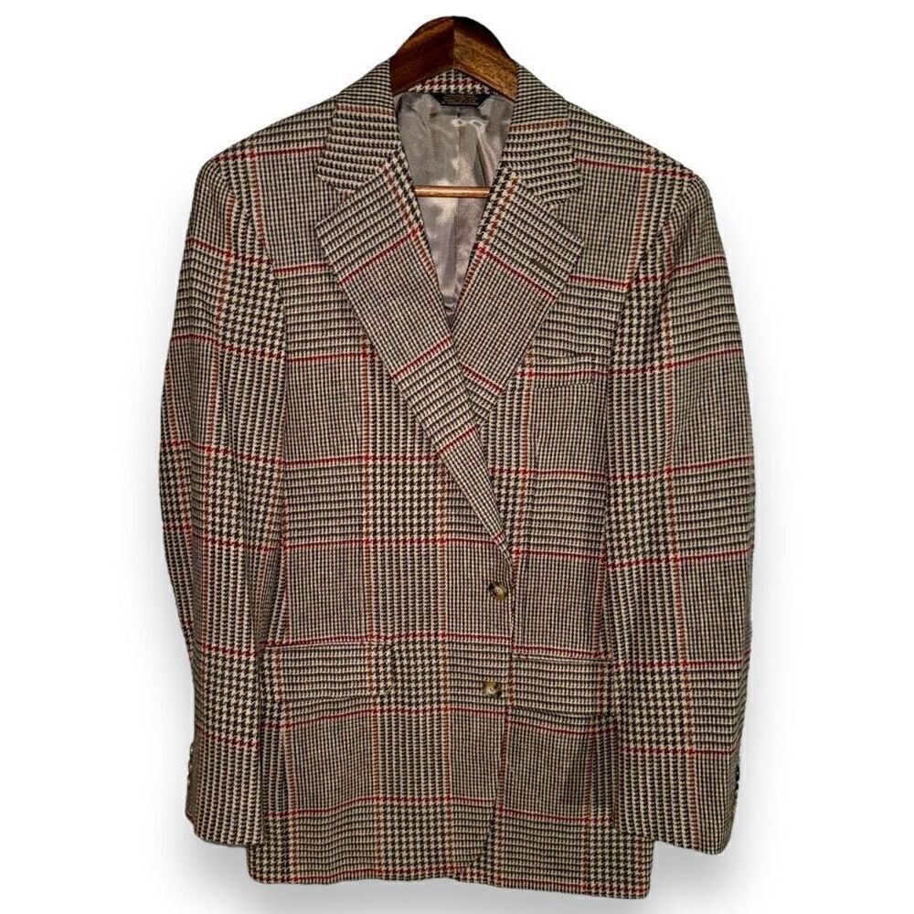Oxford Shop Custom Tan & Red Windowpane Tweed Sport Coat 40R